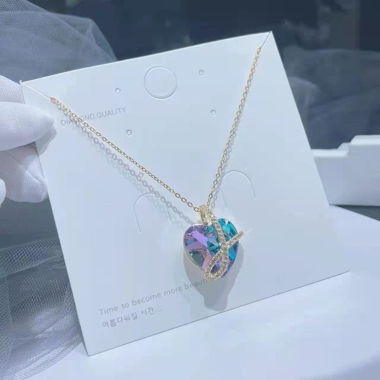 外贸钛钢项链女小众设计韩版18k玫瑰金海洋之心吊坠锁骨链爆款批