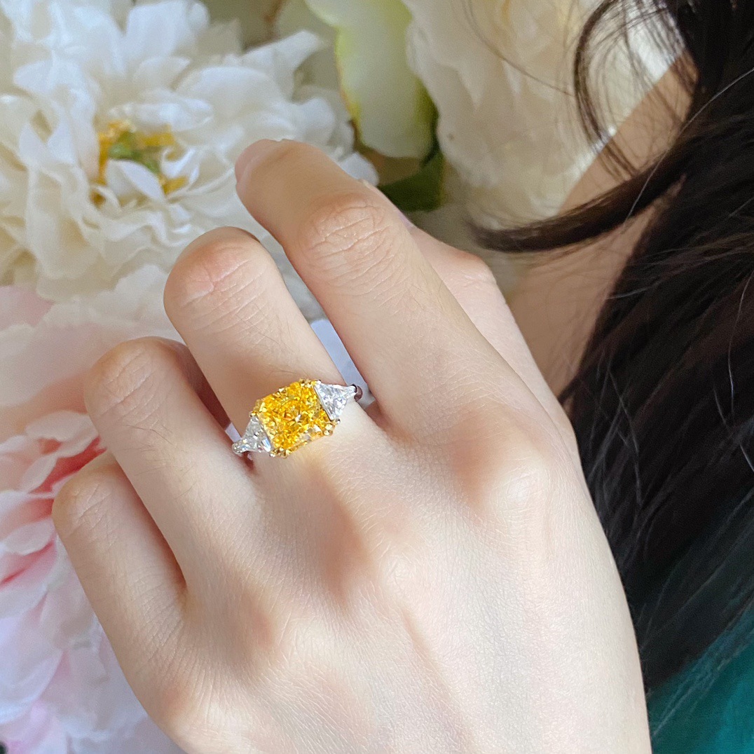 s925纯银冰花黄钻戒指分色电镀精工打造欧美跨境高端指环工厂直销