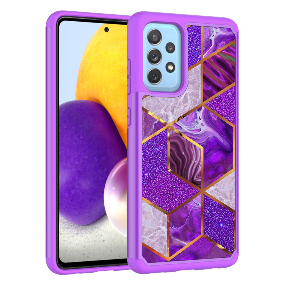 适用 三星 a72 美国国旗紫色大理石pc tpu贴皮二合一手机壳