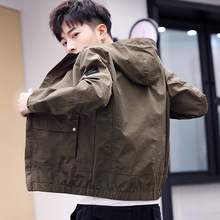 2022春季新款时尚男式韩版青少年防风夹克连帽修身潮流短款外套