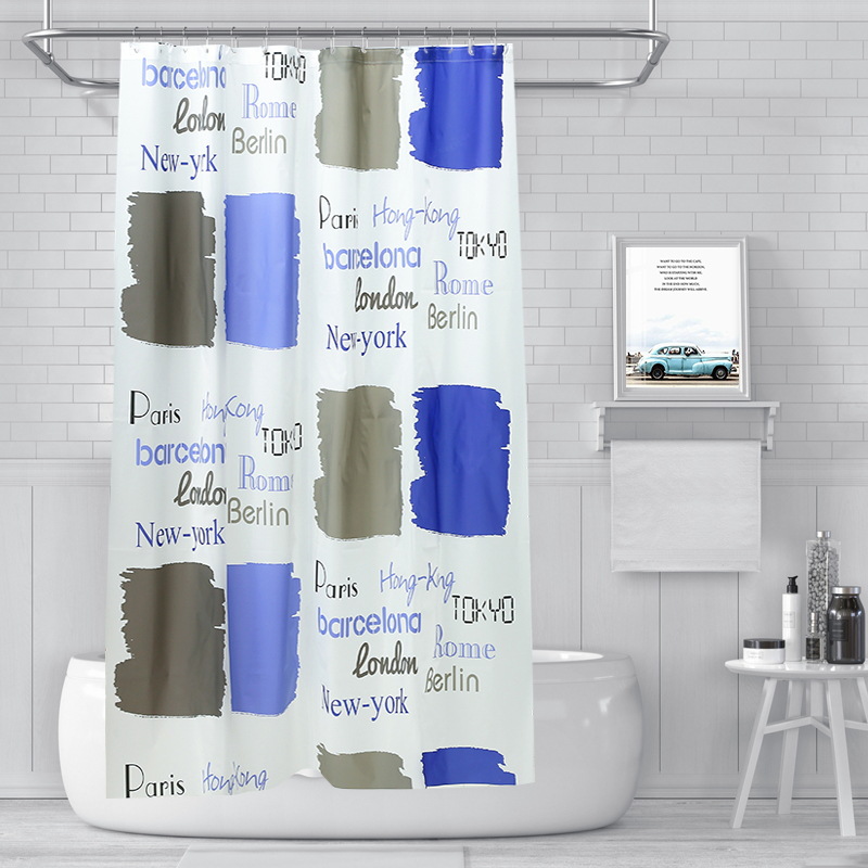 [muqing] bathroom thickened shower curtain waterproof and mildew-proof punch-free toilet wet and dry separation eva translucent