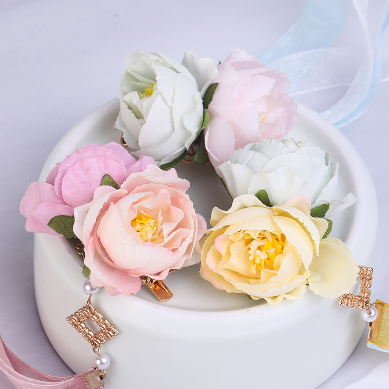 绢花发饰汉服配饰 长飘带后压发夹流苏边夹 古风饰品花朵丝带头饰