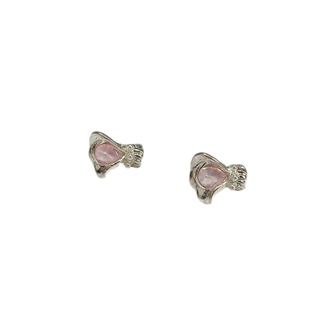 Sweet Niche Korean Style Small Romantic Pink Color Opal Bouquet Stud Earrings for Women Ins All-Match Advanced Design Earrings