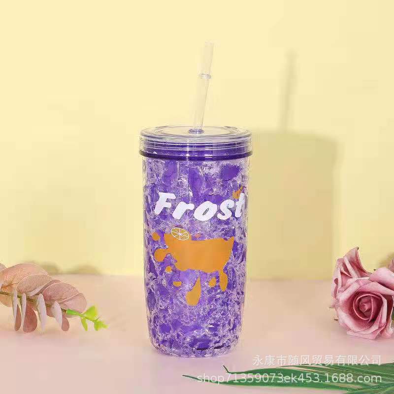 Cross-Border Direct Supply Fashion Plastic Ice Cup Summer Internet Celebrity Ice Cup Creative Cans Double-Layer Plastic Straw Cup