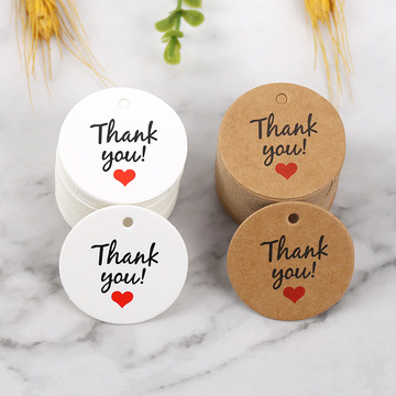 牛皮纸吊牌thank you卡片圆形感谢卡烘焙标签包装礼品卡谢谢挂牌