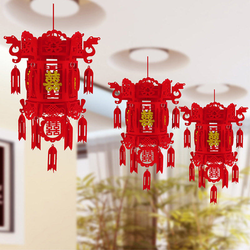 婚庆结婚用品喜字婚礼大红灯笼婚房布置宫灯装饰福字场景挂件挂饰