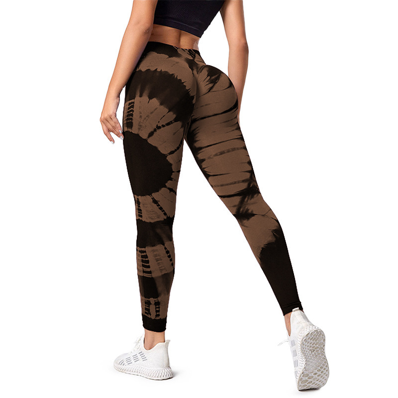 Cross-Border New Arrival Sports Fitness Yoga Moisture Wicking High Elastic High Waist Peach Hip Thickening Not See-through Tie-Dyed Tight