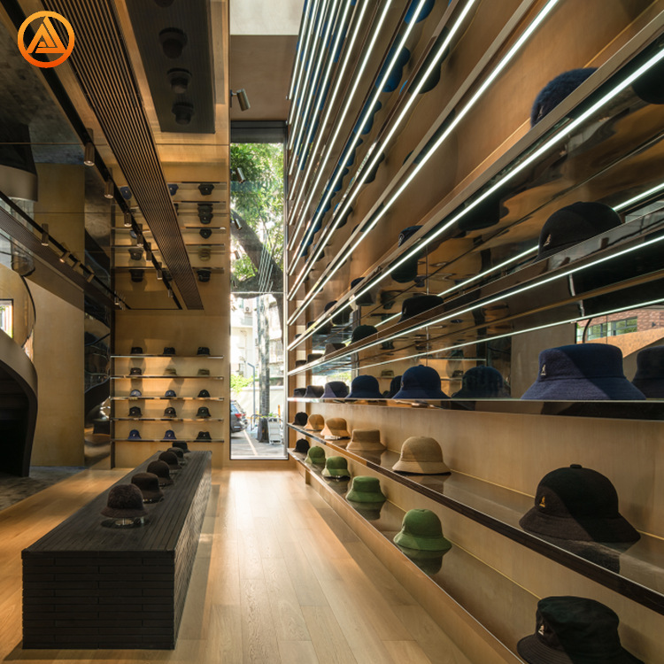 品牌帽子展示柜货柜整店设计时尚饰品渔夫帽中岛柜玻璃贝雷帽展柜