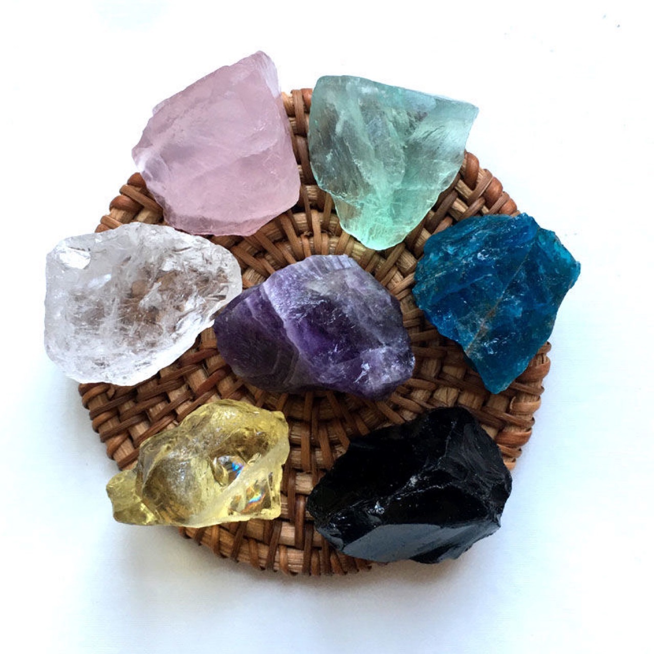 天然水晶原石毛料矿石标本摆件五色水晶石鱼缸花盆装饰扩香小石头