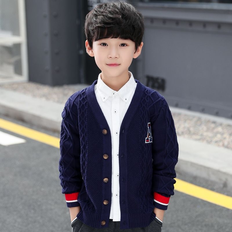 男童毛衣开衫春秋洋气潮款中大童纯棉针织衫薄款韩版外套儿童男孩