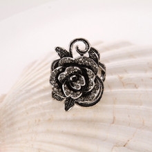 食指戒指玫瑰花泰银效果女复古时尚指环批发、指环合金R其他花卉