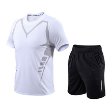 速干T恤男夏季短袖套装印制logo半袖宽松透气健身黑色跑步运动服