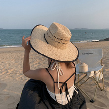 拉菲草帽女夏新款防晒遮阳编织沙滩帽夏季海边度假拍照大檐礼帽潮