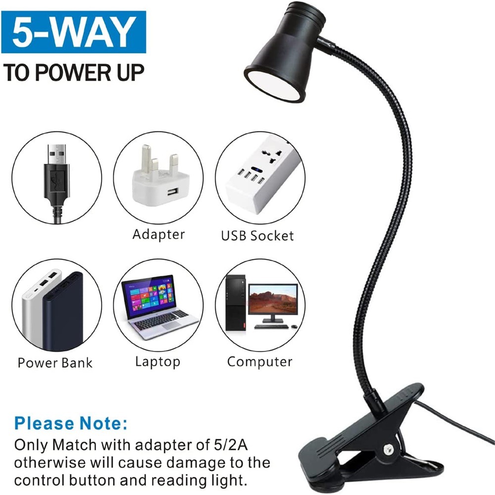Bedroom Bedside Desk Lamp Eye Protection Desk Led Clip-on with Clip for Students and Children Writing, Reading and Learning