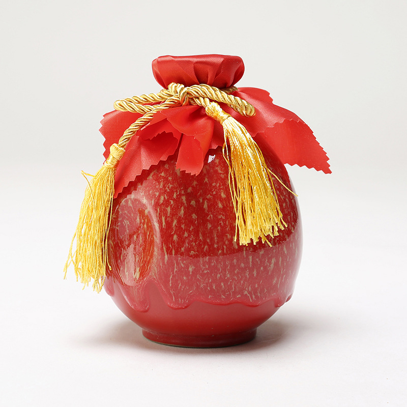 txhr1斤陶瓷土陶小酒壶 婚庆酒瓶结婚用喜酒红色装酒容器空酒瓶酒