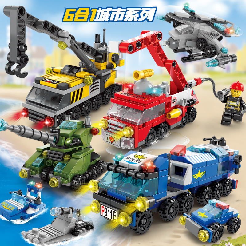 compatible with lego building blocks small particles fire brigade police military tank building blocks assembled and inserting children‘s educational toys