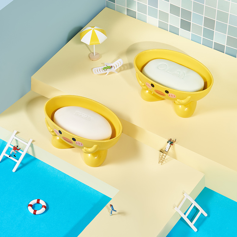 Cartoon Soap Box Children's Cute Fun Soap Holder Toilet Draining Ideas Small Yellow Duck Soap Dish