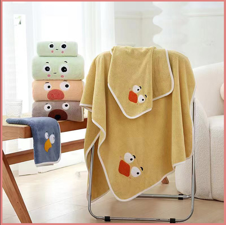 New Coral Fleece Towel Bath Towel Set Animal Cartoon Two-Piece Set Logo Adult Home Bath Towel