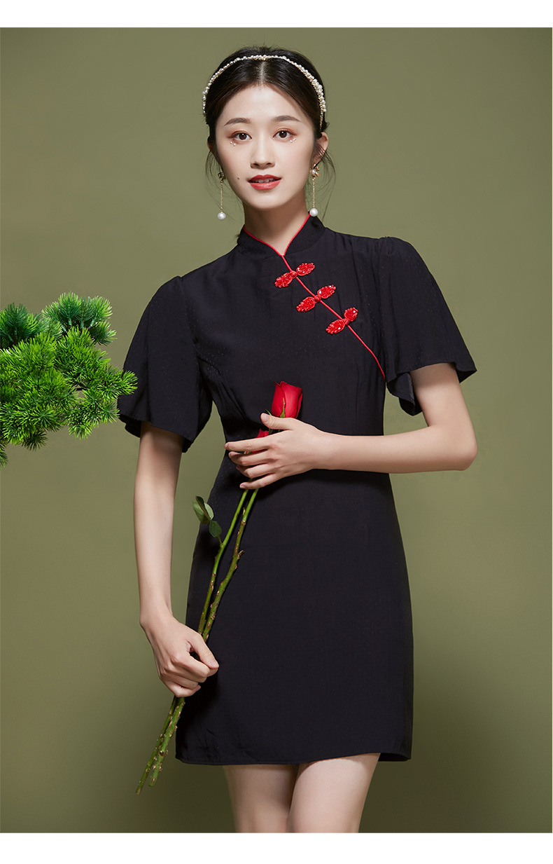年轻款改良旗袍2021年夏季新款中国风提花荷叶袖短款连衣裙21117