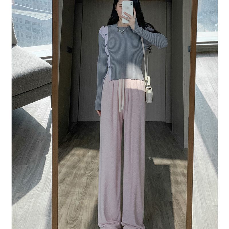 Autumn and Winter New High Waist Drawstring Glutinous Rice Towel Cashmere Wide-Leg Pants Loose Composite Mop Casual Straight Pants Children