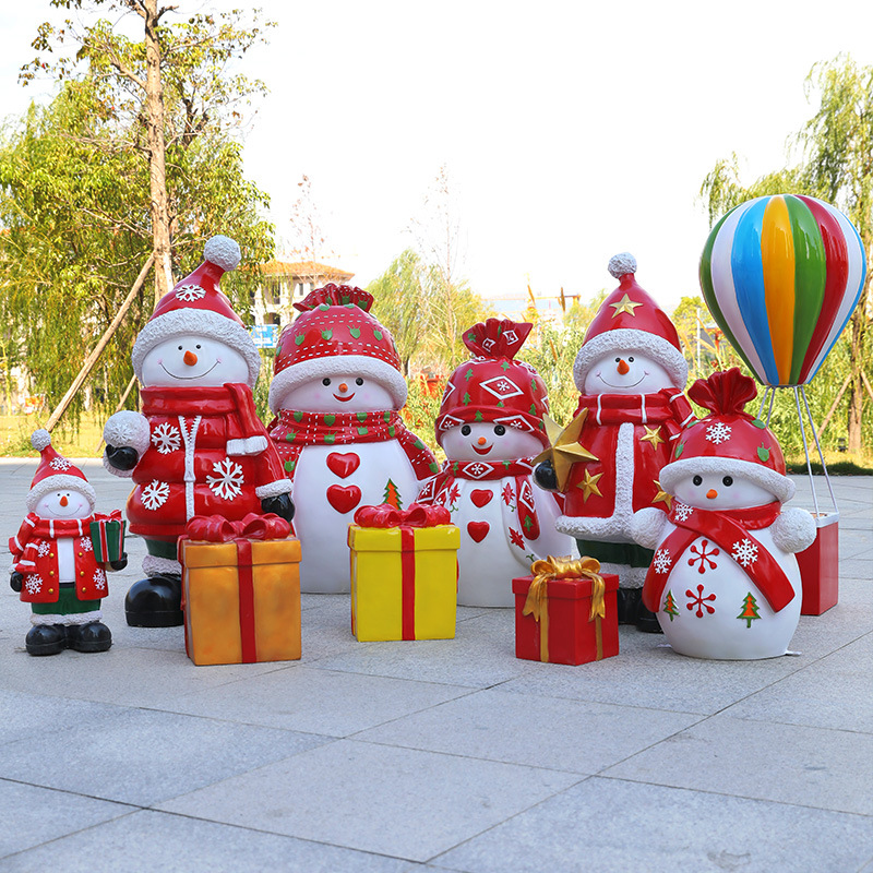 圣诞节装饰摆件户外玻璃钢圣诞老人雕塑大型商场酒店雪人装饰小品