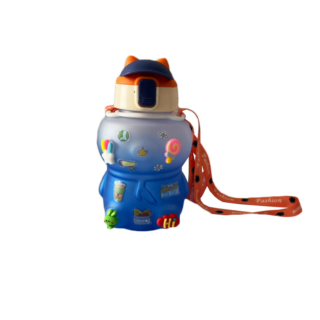 3D Cute Adorable Pet Cup Frosted Gradient Spray Paint Kettle Cartoon Cap Sticker Cup with Straw RS-201752