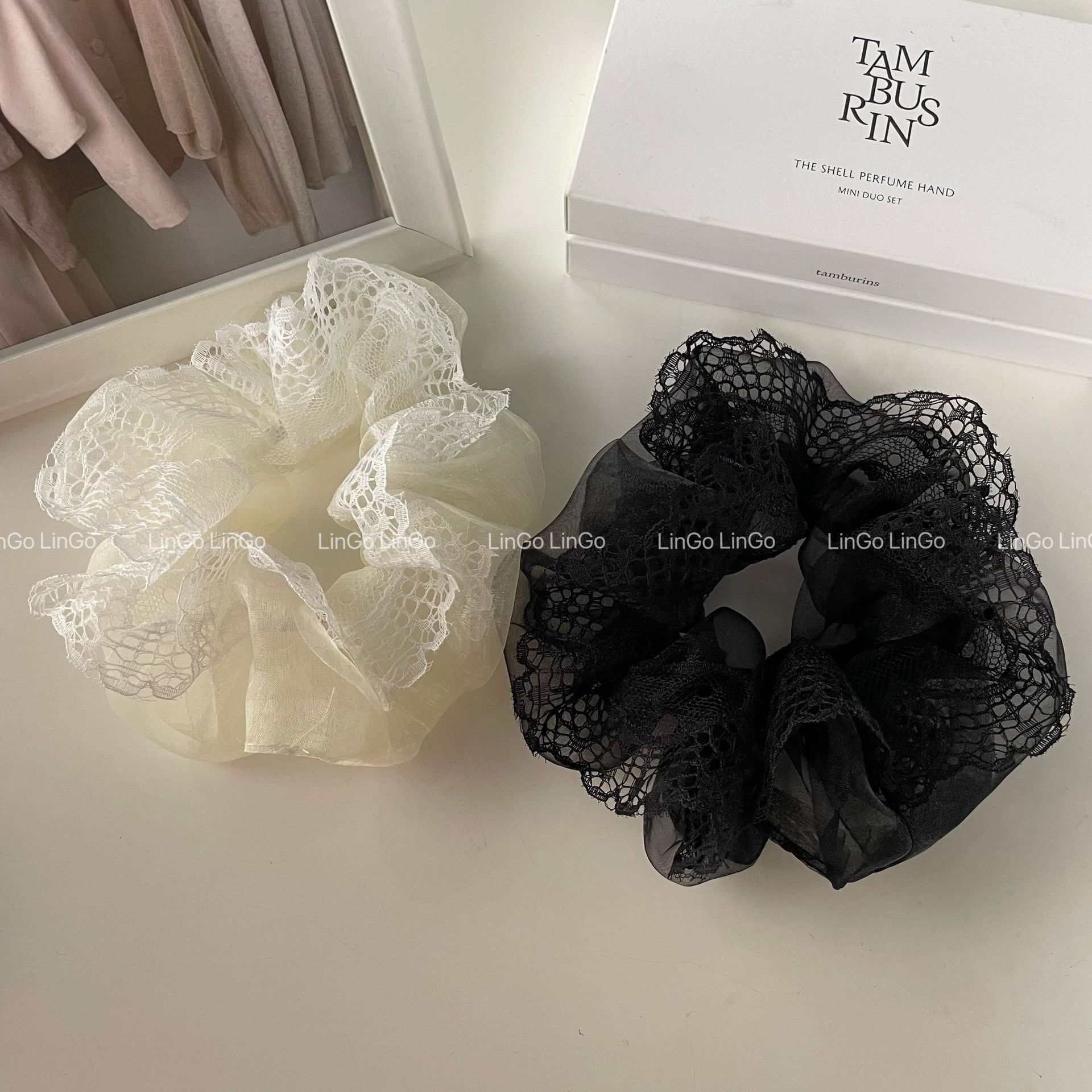 Korean Spring Organza Lace Edge Large Intestine Simple Fresh Head Ring High-Grade Sense Headband Headdress Super Fairy Hair Tie