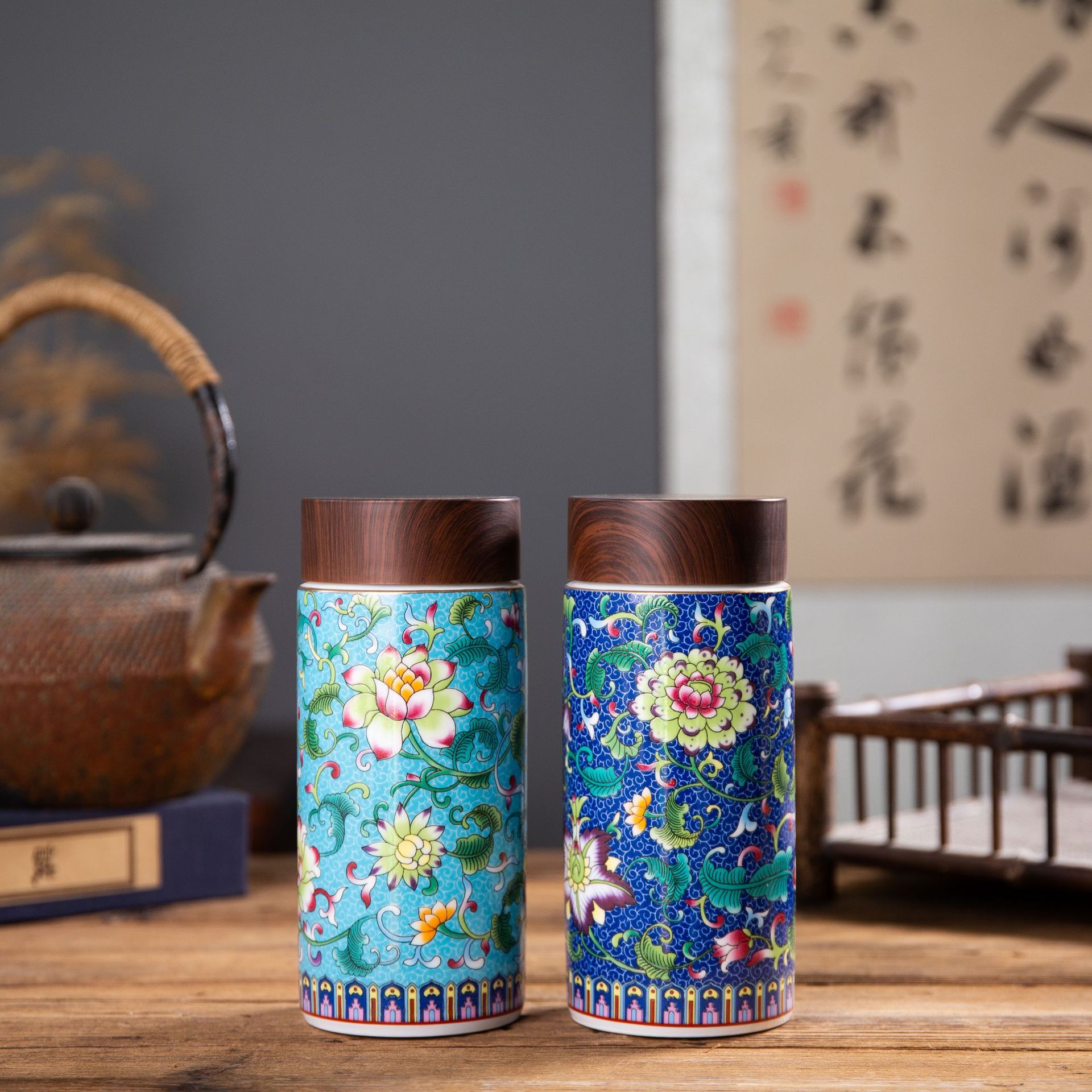 New Jingdezhen Enamel Ceramic Liner Health Cup Palace Style Large Capacity Hand Warmer Bottle Double Insulation Tumbler