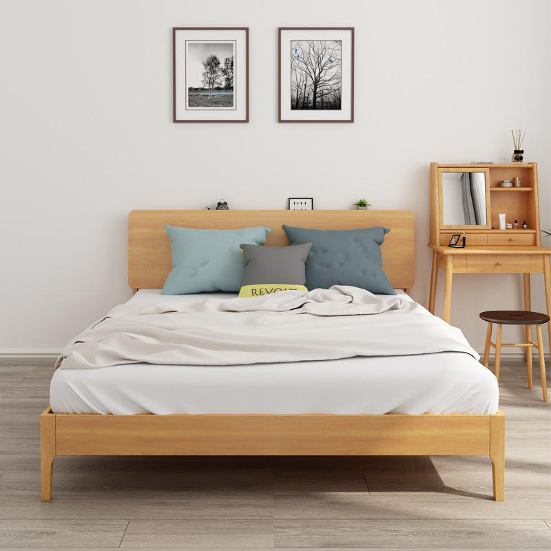 樱桃木北欧实木大板床1.8米日式原木1.5小户型主卧简约实木双人床
