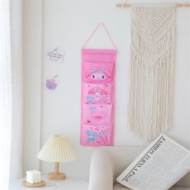 Cute Cartoon Storage Hanging Bag Dormitory Wall Four Grid Wall-Mounted Storage Bag Classification Organize Storage Bags Girly Heart