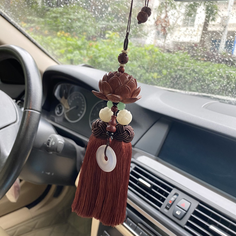 古风车挂莲花福袋紫檀莲花同心锁挂件个性国潮挂饰男女直播礼品