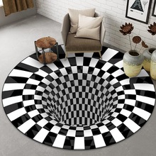 3d立体感圆形地毯印染眩晕错觉黑白格旋涡创意客厅沙发茶几毯地垫