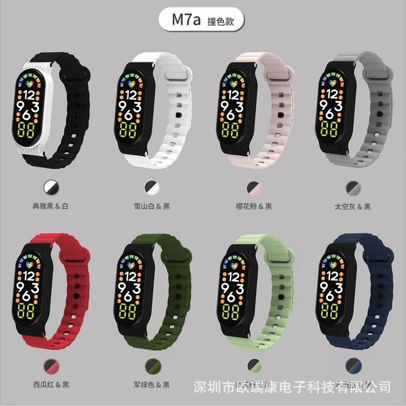 New LED Contrast Color Electronic Watch M7a Student Ins Style Sports Cartoon Factory in Stock Direct Selling