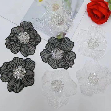 新款立体亮片手工珠绣花朵diy女装旗袍礼服婚纱服装辅料布贴装饰