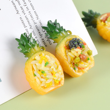 2022新款小清新仿真菠萝炒饭模型迷你仿真食玩凤梨炒饭过家家玩具