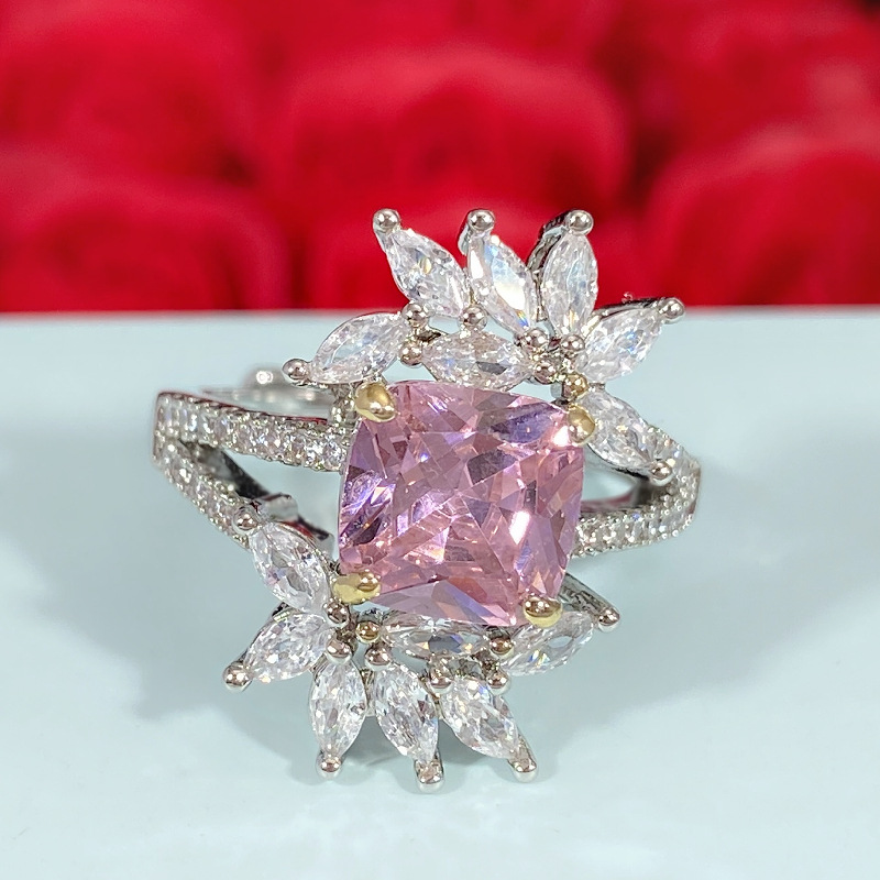 潮流精工微镶黄钻粉钻戒指 镶嵌进口高碳钻科技钻雷迪恩切戒指环