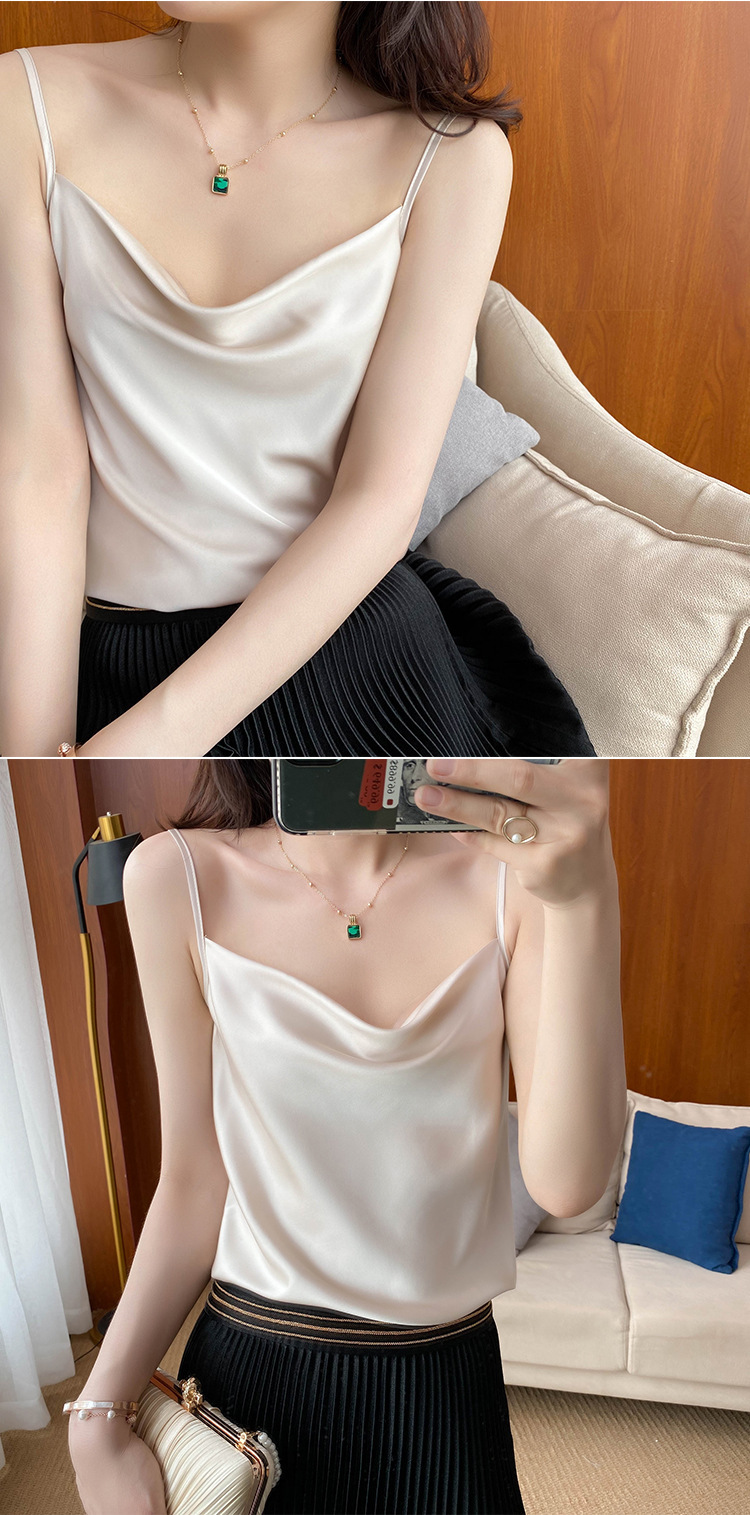 丝绸缎面打底吊带衫女微荡领性感仿真丝小衫内搭外穿背心上衣