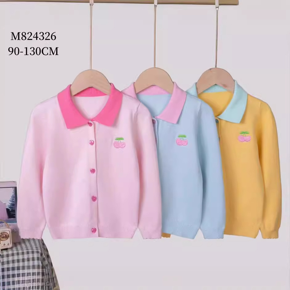 外贸童装女童针织开衫2024秋冬装新款儿童洋气polo领棉线毛衣批发