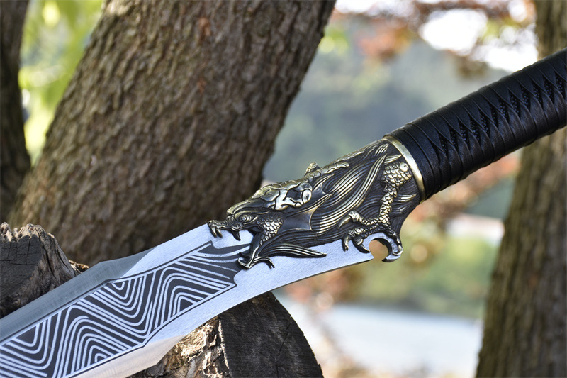 龙泉刀剑手工锻打一体六面长剑影视冷兵器汉剑唐剑收藏摆件未开刃