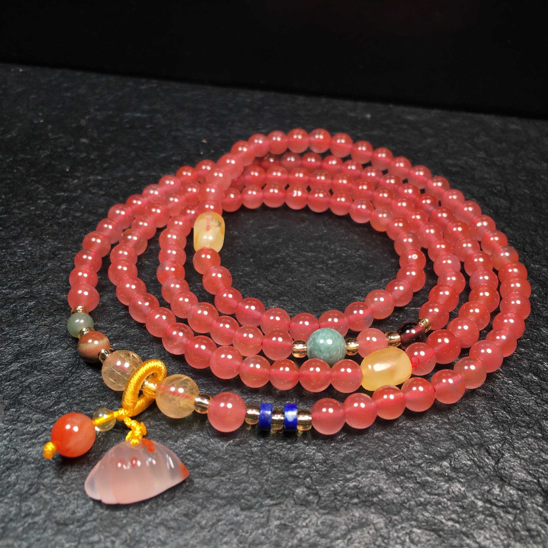 精美川料南红玛瑙冰粉四圈diy手链女小众设计ins风樱桃红多圈手串