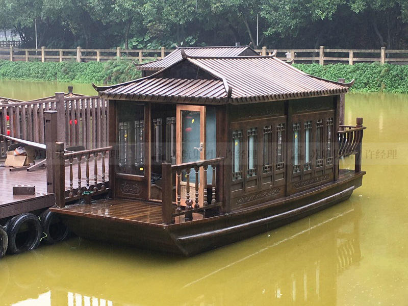 厂家供应水韵苏航小型仿古电动画舫游船 6人中式水上观光木船
