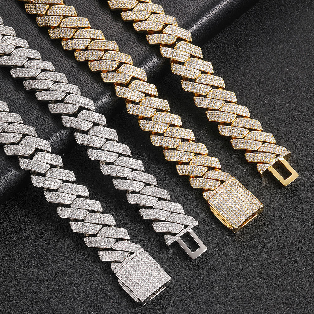 European and American Ornament 20mm Three-Row Zircon Diamond Cuban Link Chain Thick Men's Necklace Fashion Brand Personalized Hip Hop Necklace Wholesale