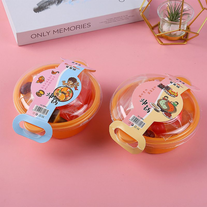 新品儿童玩具鸳鸯火锅套装 diy扁盒彩泥制作 水晶泥 史莱姆起泡胶