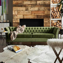 美式复古布艺沙发法式大小户型客厅三人位墨绿色简约轻奢拉扣实木