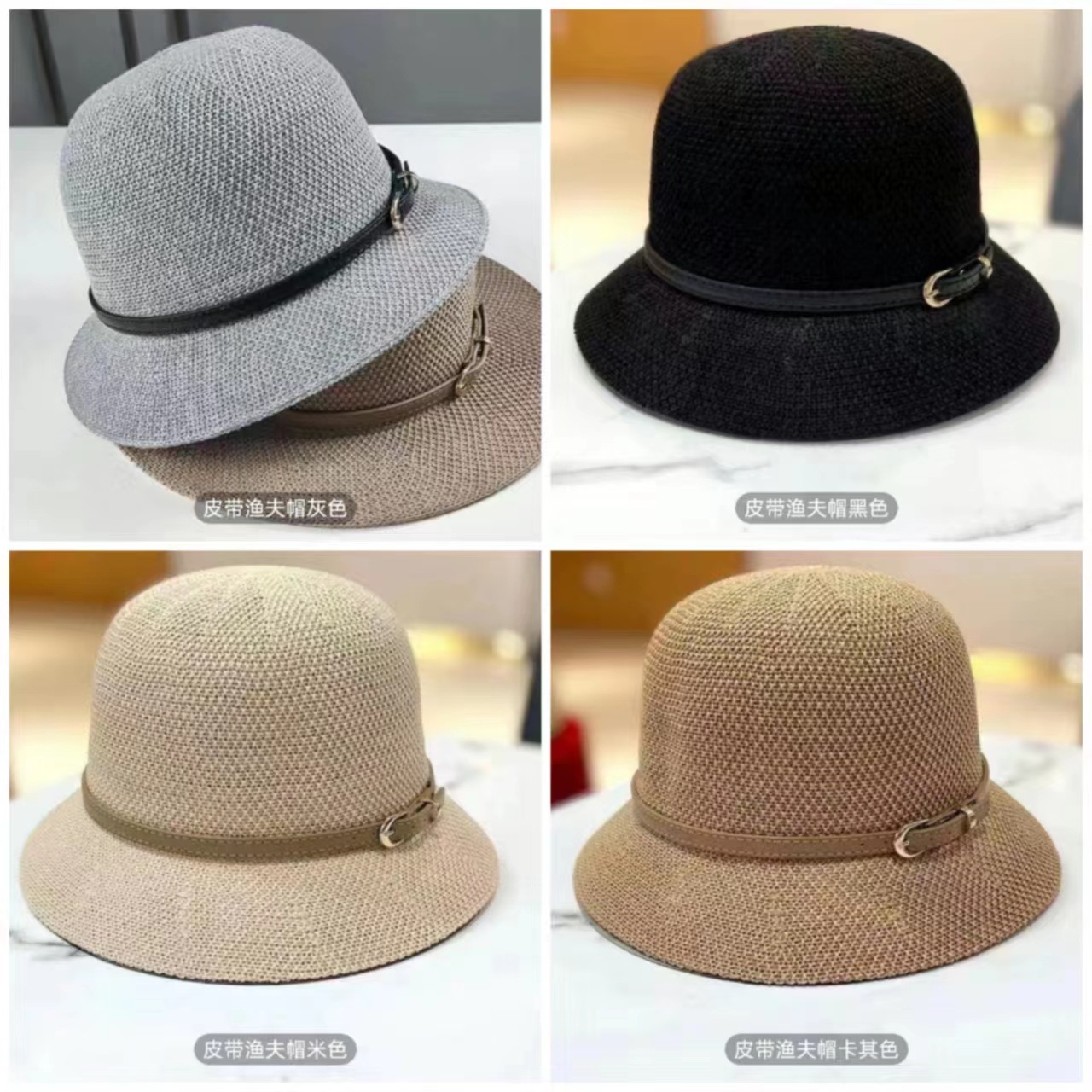 Bucket Hat Bucket Hat Spring/Summer Western Style All-Matching Summer Sun Hat Ladies New Leather Ring Sun Hat Straw Hat