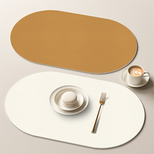 白色纯色简约餐垫椭圆形皮革餐盘垫防水防油隔热垫 家用隔热桌垫