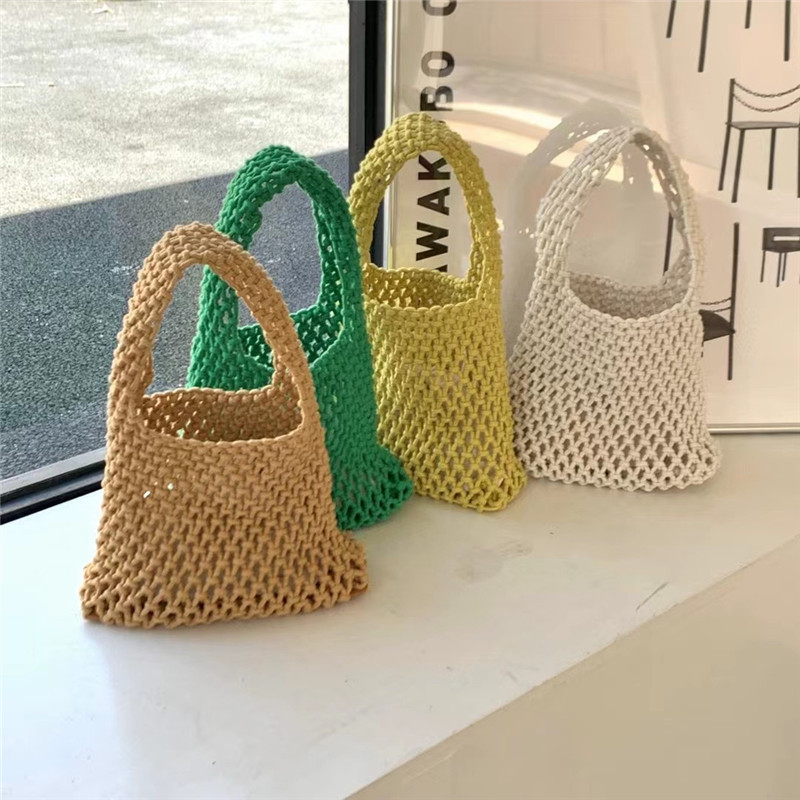 New Foreign Trade Internet Celebrity Ins Handmade Woven Hollowed Handbag Fashion All-Match Net Bag Vacation Beach Bag