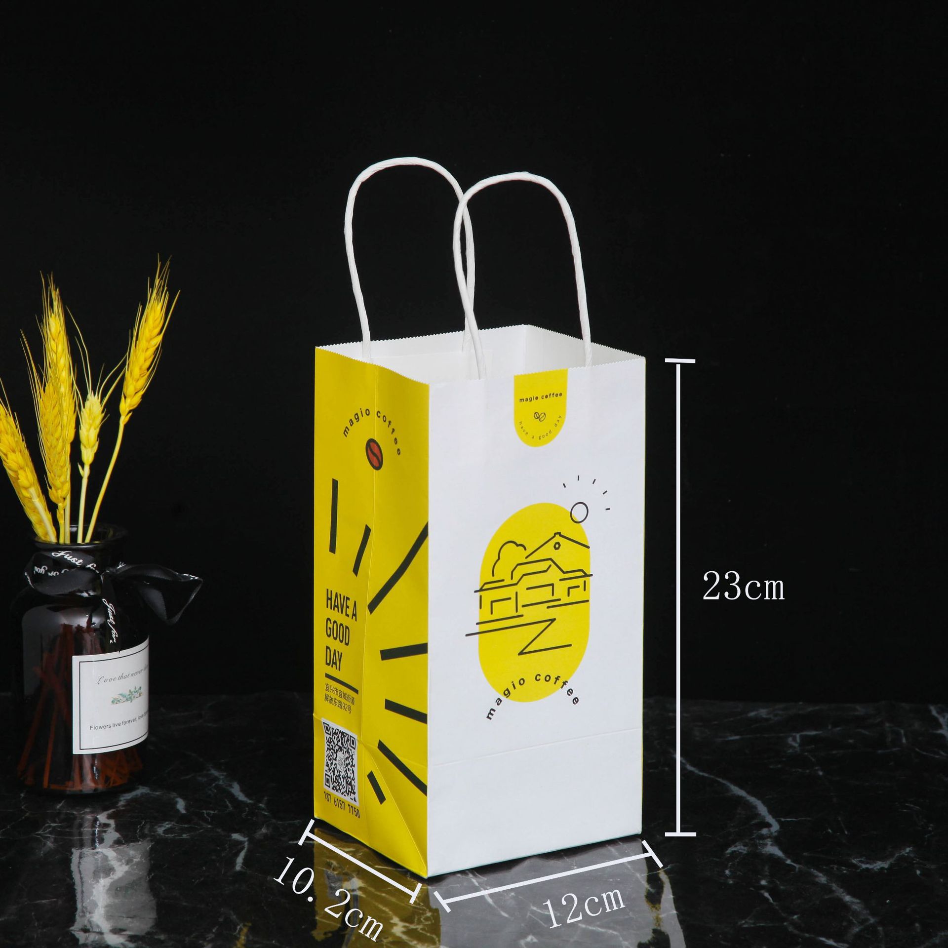 8万个厂家批发奶茶咖啡外卖打包袋单杯双杯手提袋杯托白牛皮纸袋印