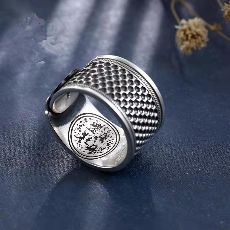 Imitation Silver S999 Thimble Ring Vintage Lucky Ring Anti-Tie Hand Thimble Sewing Silver Finger Hoop Thimble Women