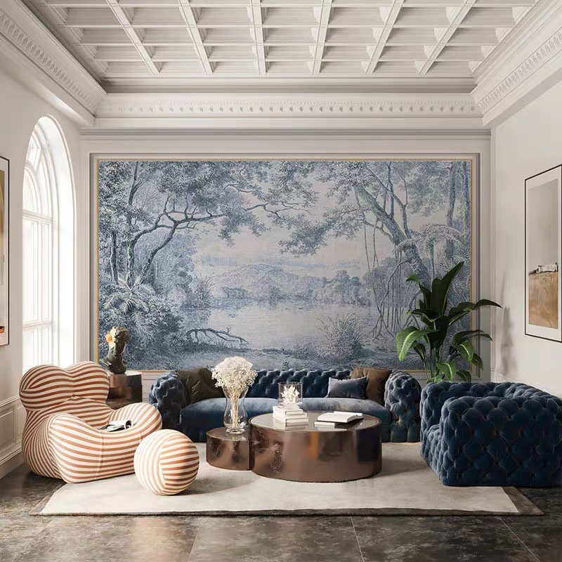 法式复古风丛林壁画欧式风景轻奢墙纸民宿酒店卧室床头背景墙壁纸